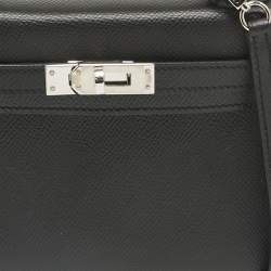 Pre Owned Hermes Noir Epsom Leather Palladium Finish Mini Kelly II Sellier 20 Bag