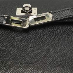 Pre Owned Hermes Noir Epsom Leather Palladium Finish Mini Kelly II Sellier 20 Bag