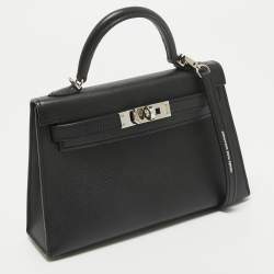 Pre Owned Hermes Noir Epsom Leather Palladium Finish Mini Kelly II Sellier 20 Bag