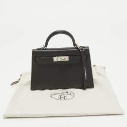 Pre Owned Hermes Noir Epsom Leather Palladium Finish Mini Kelly II Sellier 20 Bag