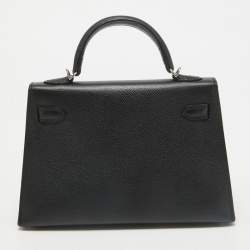 Pre Owned Hermes Noir Epsom Leather Palladium Finish Mini Kelly II Sellier 20 Bag