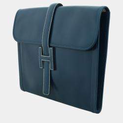  Hermes Navy Blue Leather Jige GM Clutch