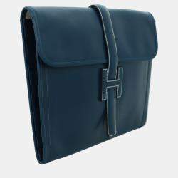  Hermes Navy Blue Leather Jige GM Clutch