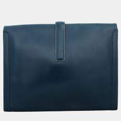  Hermes Navy Blue Leather Jige GM Clutch