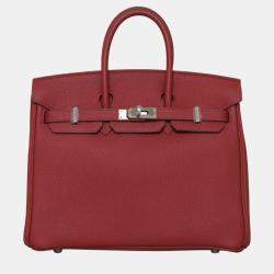 Pre Owned Hermes Birkin 25 Red Evergrain Leather PHW