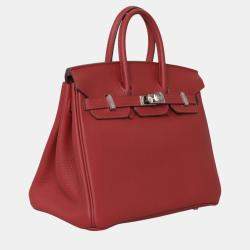 Pre Owned Hermes Birkin 25 Red Evergrain Leather PHW