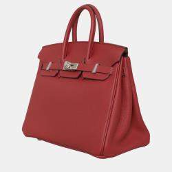 Pre Owned Hermes Birkin 25 Red Evergrain Leather PHW