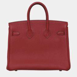 Pre Owned Hermes Birkin 25 Red Evergrain Leather PHW