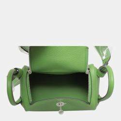 Hermes Green Leather Mini Lindy Bag