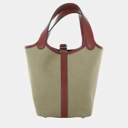 Pre Owned Hermes Bicolour Canvas/Leather Picotin 18 Shoulder Bag