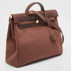 Pre Owned Hermes Rouge H Toile and Leather Herbag Zip 39 Bag