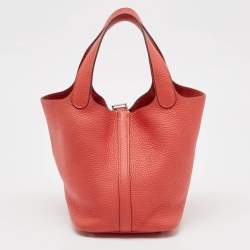 Pre Owned Hermes Rouge Pivoine Taurillon Clemence Leather Picotin Lock 18 Bag