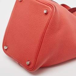 Pre Owned Hermes Rouge Pivoine Taurillon Clemence Leather Picotin Lock 18 Bag