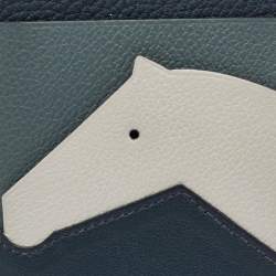 Pre Owned Hermès Vert Cypres/Vert Amande/Blanc Evercolor/Chevre Mysore/Swift Leather Les Petits Chevaux Card Case