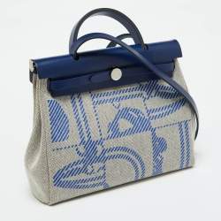 Pre Owned Hermes Bleu France/Ecru Vache Hunter and Toile H Brides de Gala Herbag Zip 31 Bag