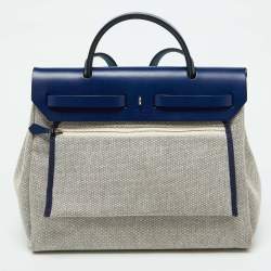 Pre Owned Hermes Bleu France/Ecru Vache Hunter and Toile H Brides de Gala Herbag Zip 31 Bag