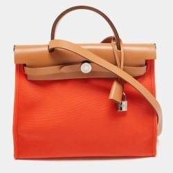 Pre Owned Hermes Capucine /Natural Canvas and Leather Herbag Zip 31 Bag