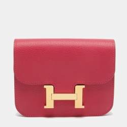 Hermes Framboise/Rouge Sellier Evercolor Leather Constance Slim Wallet