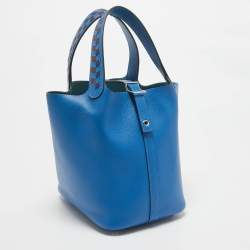 Hermes Bleu Zellige/Bleu Encre/Rouge Epsom Leather Picotin Lock Tressage 18 Bag