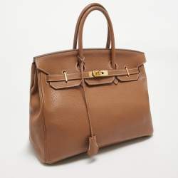 Hermes Gold Taurillon Clemence Leather Gold Finish Birkin 35 Bag