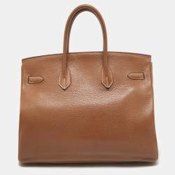 Hermes Gold Taurillon Clemence Leather Gold Finish Birkin 35 Bag