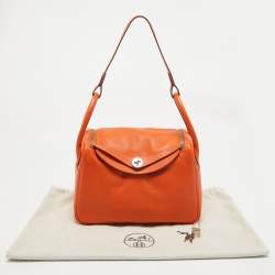 Hermes Orange Evercolor Leather Palladium Finish Lindy 30 Bag