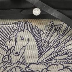Pre Owned Hermes Ecru/Noir/ Bleu Indigo Toile H and Vache Hunter Pegase Pop Herbag Zip 31 Bag