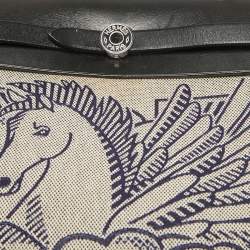 Pre Owned Hermes Ecru/Noir/ Bleu Indigo Toile H and Vache Hunter Pegase Pop Herbag Zip 31 Bag
