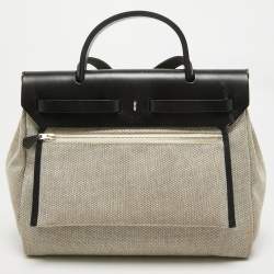 Pre Owned Hermes Ecru/Noir/ Bleu Indigo Toile H and Vache Hunter Pegase Pop Herbag Zip 31 Bag