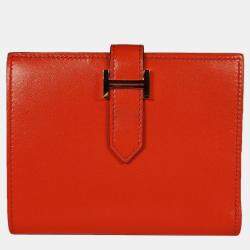 Hermes Orange Poppy Tadelakt Compact Bearn Wallet with GHW