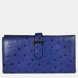 Hermes Blue Ostrich Bearn Wallet