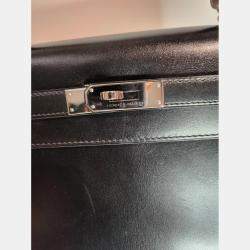 Pre Owned Hermes Black Box Leather Kelly 32 PHW Bag