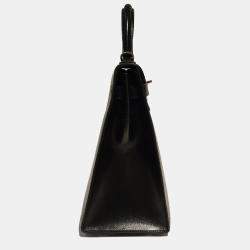 Pre Owned Hermes Black Box Leather Kelly 32 PHW Bag
