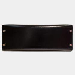 Pre Owned Hermes Black Box Leather Kelly 32 PHW Bag