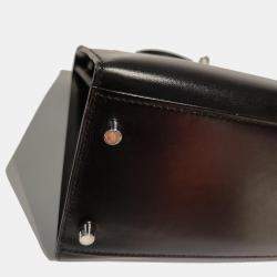 Pre Owned Hermes Black Box Leather Kelly 32 PHW Bag