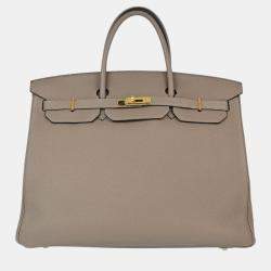 Hermes Tourterelle Gray Taurillon Clemence Birkin 40 Handbag