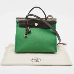 Pre Owned Hermes Bambou/Kaki Toile and Vache Hunter Herbag Zip 31 Bag