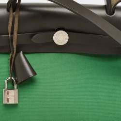 Pre Owned Hermes Bambou/Kaki Toile and Vache Hunter Herbag Zip 31 Bag
