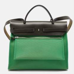 Pre Owned Hermes Bambou/Kaki Toile and Vache Hunter Herbag Zip 31 Bag