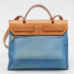 Hermes Bleu Izmir/Natural Toile and Vache Hunter Herbag Zip 31 Bag