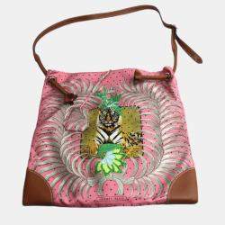 Hermes Silky City PM Tiger Shoulder Bag Pink Canvas