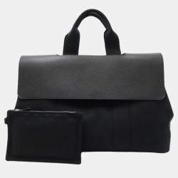 Hermes Valparaiso MM Canvas Leather Tote Bag Black Canvas