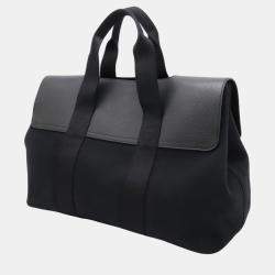 Hermes Valparaiso MM Canvas Leather Tote Bag Black Canvas
