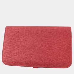 Hermes Dogon GM Long Wallet Coin Pocket Red Leather