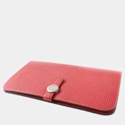 Hermes Dogon GM Long Wallet Coin Pocket Red Leather