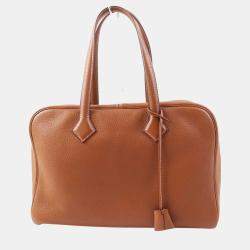 Hermes Victoria 35 Clemence Boston Bag Gold Leather