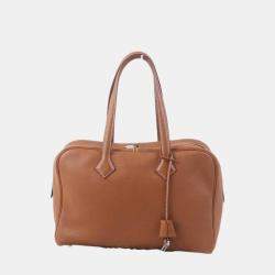 Hermes Victoria 35 Clemence Boston Bag Gold Leather