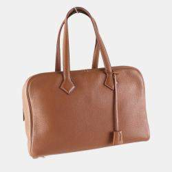 Hermes Victoria 35 Clemence Boston Bag Gold Leather