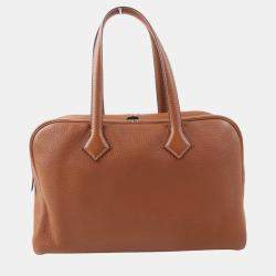 Hermes Victoria 35 Clemence Boston Bag Gold Leather