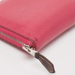 Pre Owned Hermes Rose Extreme Epsom Leather Silk'In Compact Wallet
